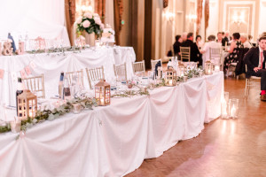 wedding decor white sequin head table backdrop at liuna station