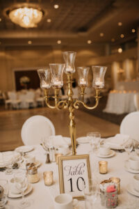 Burlington Convention Centre Wedding Centerpiece candelabra table number signs 